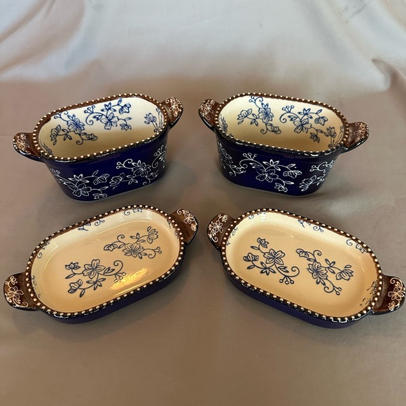 Temp-Tations Other - Temptations 10oz Baking Dish - Set of 2 - Floral Lace - Cobalt Blue White Brown